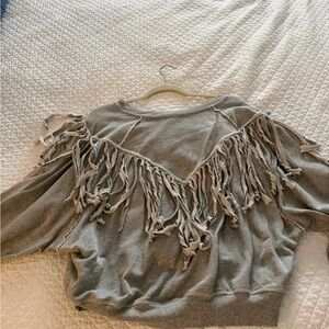 Free people / We The Free Fringe Accent Gray Sweatshirt